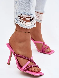 Dámské lodičky na jehlovém podpatku s pásky a kamínky fuchsiové model 22103243 - Boto