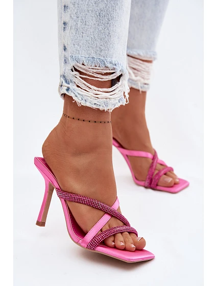 Dámské lodičky na jehlovém podpatku s pásky a kamínky fuchsiové model 22103243 - Boto Dámské lodičky na jehlovém podpatku s pásky a kamínky fuchsiové model 22103243 - Boto