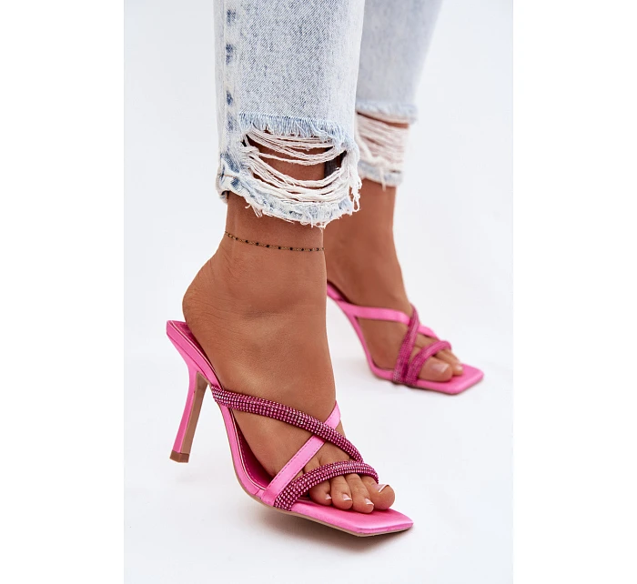 Dámské lodičky na jehlovém podpatku s pásky a kamínky fuchsiové model 22103243 - Boto Dámské lodičky na jehlovém podpatku s pásky a kamínky fuchsiové model 22103243 - Boto