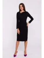 S376 Tužkové šaty s asymetrickým výstřihem - černé