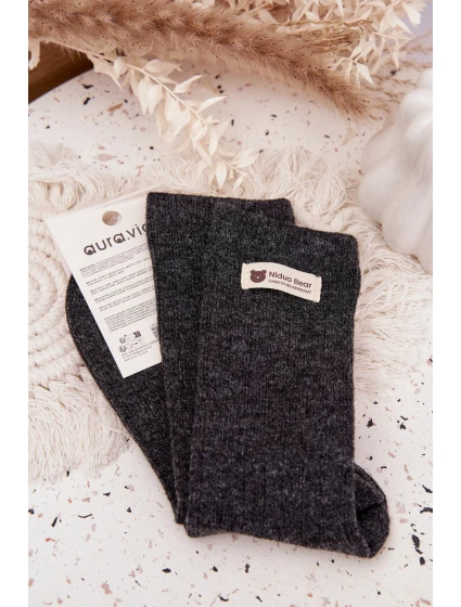 Dámské teplé vlněné ponožky s nášivkou – tmavě šedé Dámské teplé vlněné ponožky s nášivkou – tmavě šedé