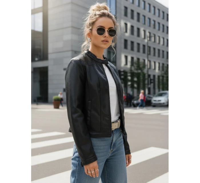 Dámská kožená bunda se stojáčkem černá FashionStreet TY5568