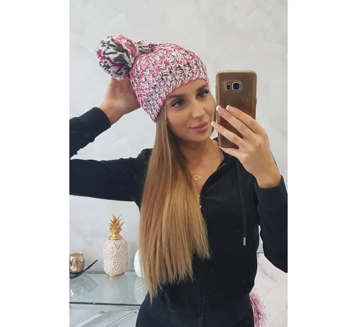 Dámská čepice s bambulí Maria K335 fuchsiová
