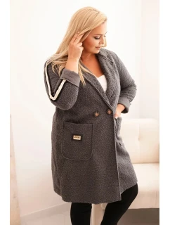 Dámský kabát Plus Size z s kapsami grafitový model 21297076 - K-Fashion