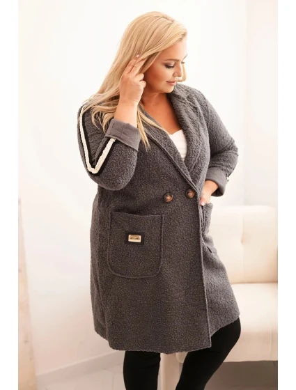 Dámský kabát Plus Size z s kapsami grafitový model 21297076 - K-Fashion Dámský kabát Plus Size z s kapsami grafitový model 21297076 - K-Fashion