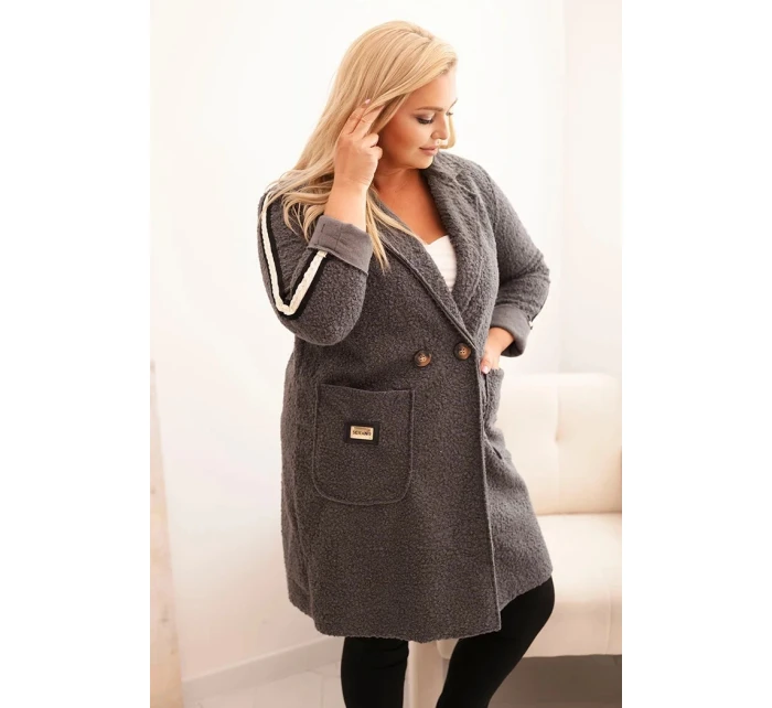 Dámský kabát Plus Size z s kapsami grafitový model 21297076 - K-Fashion Dámský kabát Plus Size z s kapsami grafitový model 21297076 - K-Fashion