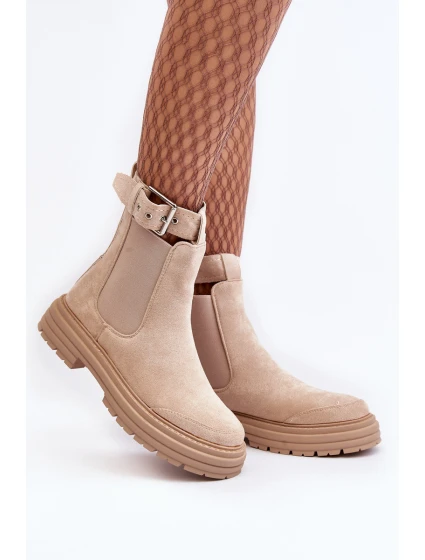 Kůže Botky Na Masivní Podrážce Světle Béžové model 21640452 - Boto Kůže Botky Na Masivní Podrážce Světle Béžové model 21640452 - Boto
