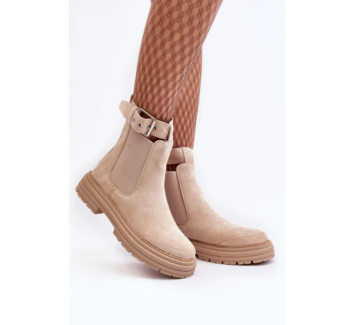 Kůže Botky Na Masivní Podrážce Světle Béžové model 21640452 - Boto Kůže Botky Na Masivní Podrážce Světle Béžové model 21640452 - Boto