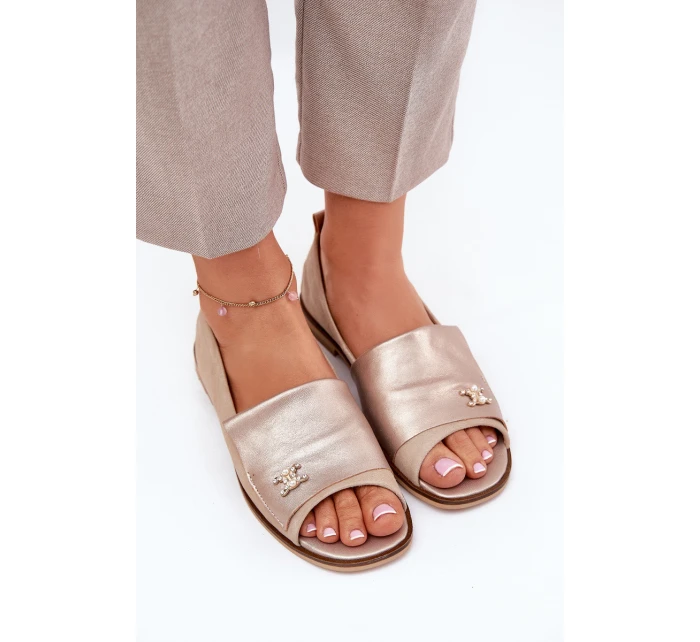 Kožené elegantní baleríny s odhalenými Béžové model 21691222 - Zazoo