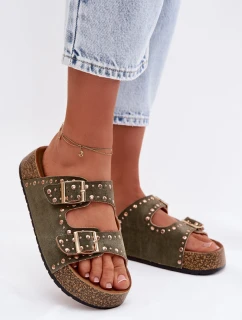 Dámské pantofle se zlatými sponami a knoflíky tmavě zelené Tervina