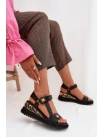 Kožené dámské sandály na platformě model 22031858 Černé - D&A Kožené dámské sandály na platformě model 22031858 Černé - D&A