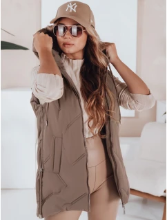 Dámská prošívaná vesta s kapucí v tmavě béžové barvě Dstreet model 21991396 - FashionStreet