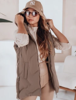 Dámská prošívaná vesta s kapucí v tmavě béžové barvě Dstreet model 21991396 - FashionStreet