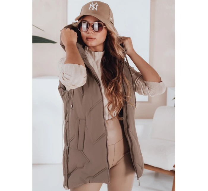 Dámská prošívaná vesta s kapucí v tmavě béžové barvě Dstreet model 21991396 - FashionStreet