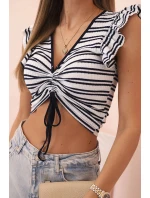 Dámská pruhovaná blůza s nařasením a volánkem model 21291569 - K-Fashion