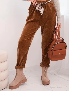 Dámské kalhoty z viskózy s šátkovým pásem camelová