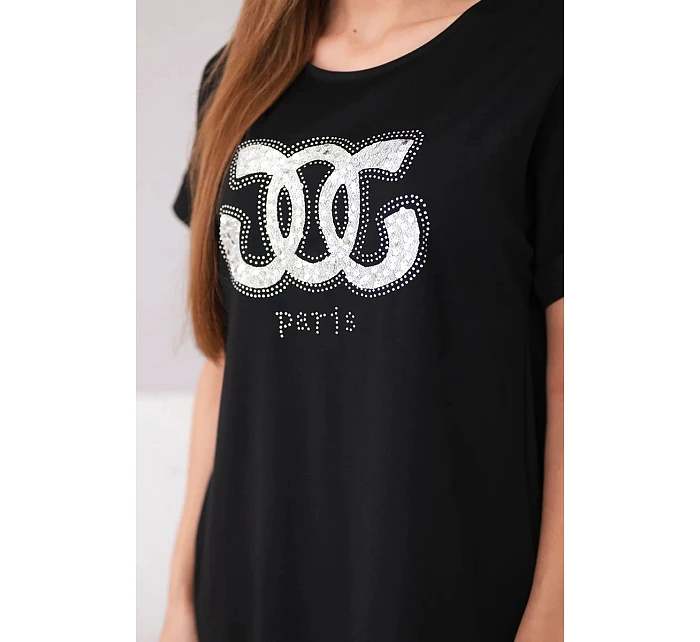Dámské viskózové šaty s krátkým rukávem a ozdobným potiskem černá