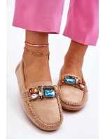 Dámské semišové mokasíny s krystaly Béžove model 21612163 - EVENTO