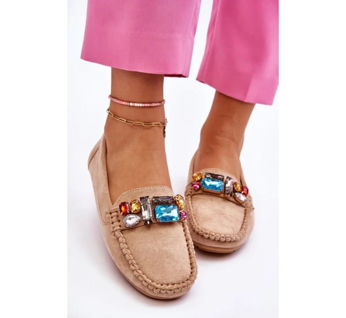 Dámské semišové mokasíny s krystaly Béžove model 21612163 - EVENTO
