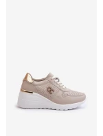 Dámské kožené tenisky na podpatku béžové model 21659717 - S.Barski