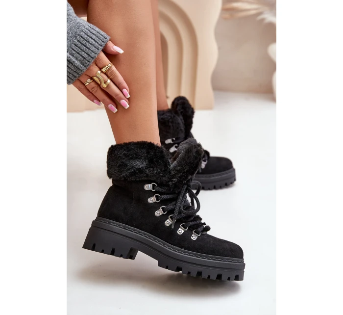 Dámské Šněrovací Boty S Kožíškem Černé Vaminia Dámské Šněrovací Boty S Kožíškem Černé Vaminia