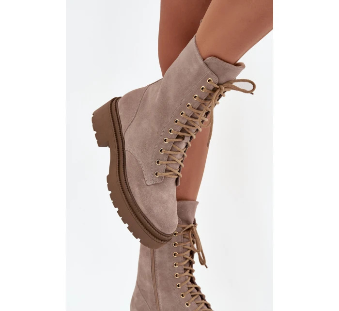 Dámské workery z pravé semišové kůže s vyhříváním Zazoo 4213 béžové