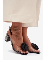 Průhledné sandály na podpatku s krystaly síťová růže D&A MR61-9011 Černé