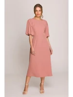 model 20966274 Šaty s puff rukávy růžové - STYLOVE