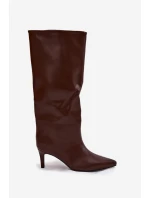 Dámské nazouvací kozačky na jehlovém podpatku Olivienne – hnědé Dámské nazouvací kozačky na jehlovém podpatku Olivienne – hnědé