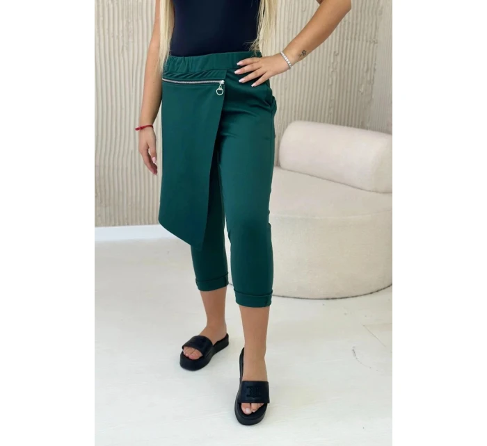 Zimní kalhoty s ozdobným zipem 6514E tmavě zelené - Kesi