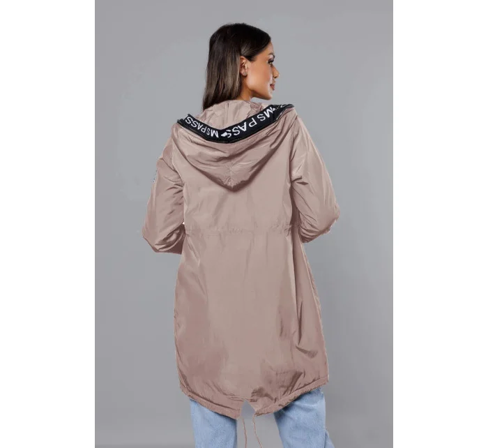 Tenká béžová dámská bunda s ozdobnou lemovkou model 18319662 - Miss TiTi Tenká béžová dámská bunda s ozdobnou lemovkou model 18319662 - Miss TiTi