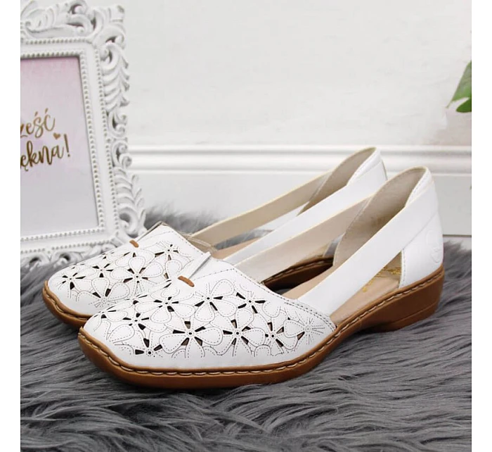 Rieker W RKR442B bílá ažurová kožená polobotka