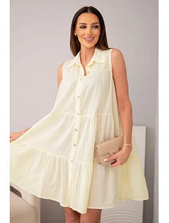Dámské bavlněné košilové šaty bez rukávů s knoflíky žlutá