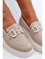 Dámské kožené mokasíny na platformě béžové model 21655725 - S.Barski