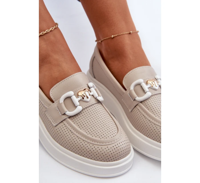 Dámské kožené mokasíny na platformě béžové model 21655725 - S.Barski