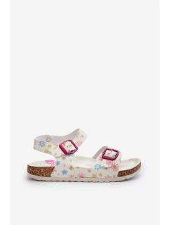 Dětské sandály s květinami a sponami bílé Memoria