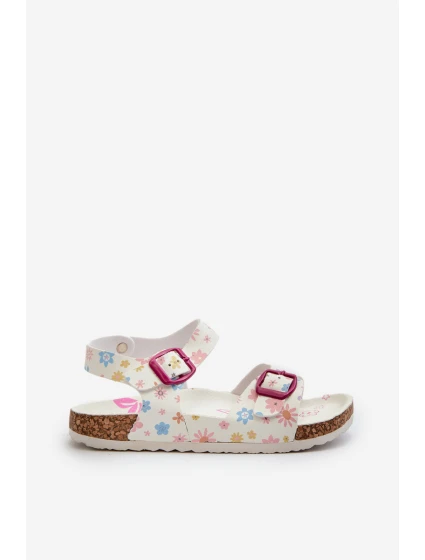 Dětské sandály s květinami a sponami bílé Memoria