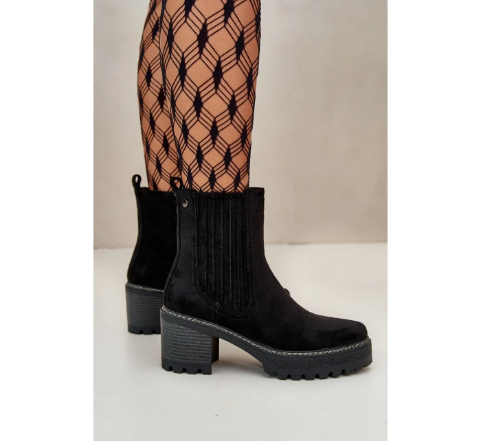 Dámské botky na podpatku z eko semiše zateplené černé Nevitas