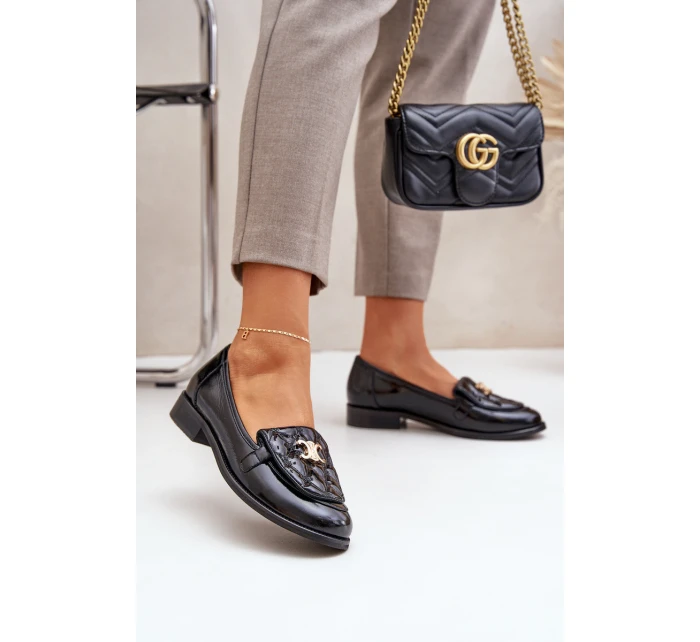 Kožené Lakované Mokasíny Se Zlatou Dekorací Laura 2927 Černé