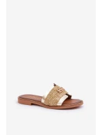 Kožené pantofle s ozdobným detailem a pletením Zazoo 40426 zlaté Kožené pantofle s ozdobným detailem a pletením Zazoo 40426 zlaté