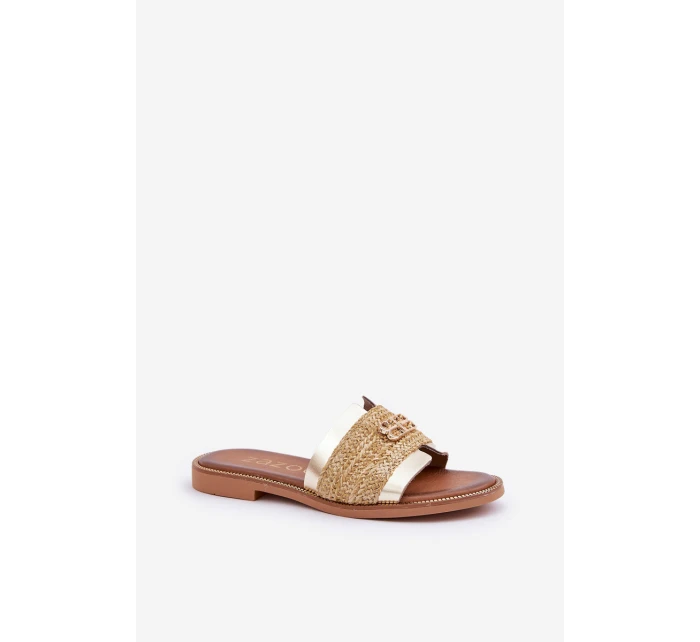 Kožené pantofle s ozdobným detailem a pletením Zazoo 40426 zlaté Kožené pantofle s ozdobným detailem a pletením Zazoo 40426 zlaté