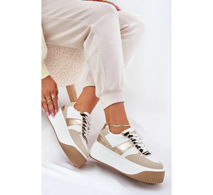 Dámské tenisky na masivní platformě se zvířecím vzorem béžovo-zlaté Telanila