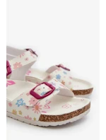 Dětské sandály s květinami a přezkami bílé Memoria