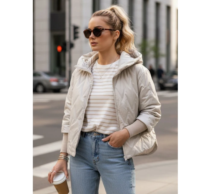 Dámská přechodná prošívaná bunda s kapucí šedá FashionStreet TY5560