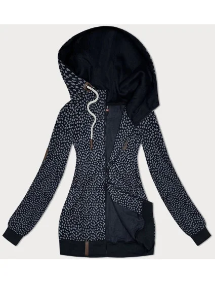 Tmavě modrá rozepínací dámská mikina se vzorem srdíček (2315) Tmavě modrá rozepínací dámská mikina se vzorem srdíček (2315)