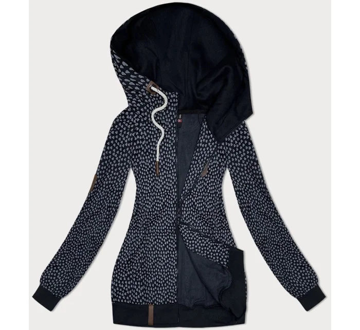 Tmavě modrá rozepínací dámská mikina se vzorem srdíček (2315) Tmavě modrá rozepínací dámská mikina se vzorem srdíček (2315)