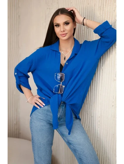 Bavlněná mušelínová košile oversize chrpově modrá