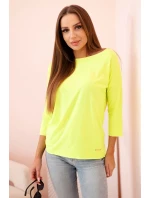 Dámská halenka s lodičkovým výstřihem žlutá neonová Dámská halenka s lodičkovým výstřihem žlutá neonová