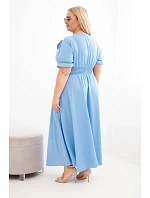 Dámské šaty Plus Size s výstřihem do V a nařaseným pasem modrá