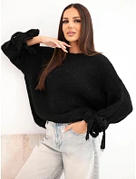 Dámský oversize svetr se šňůrkami u rukávů černý